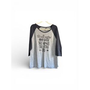 Platinum Womens 2XL Raglan Baseball‎ Tee Grey Its All Messy Life Graphic Shirt